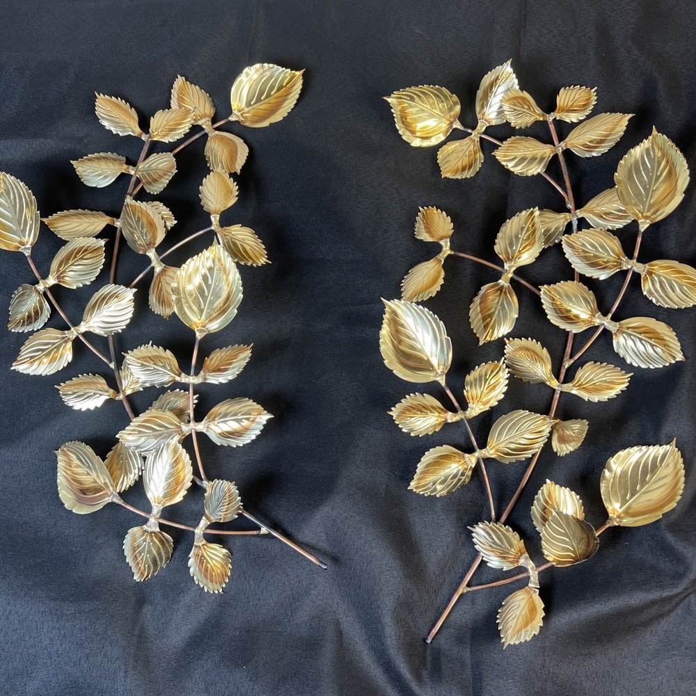 Gold/Brown Metal Leaf Branch Wall Sculpture, Nature Theme Wall Mounted Decor